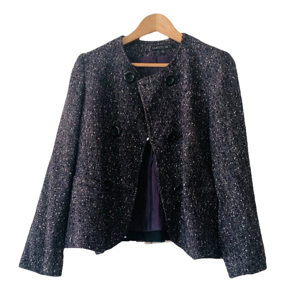 Lafayette 148 Round Neck Tweed Blazer Jacket Women Sz 12 Purple Academia Preppy